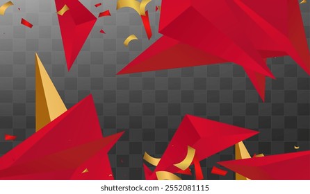 Red and Gold Shards Modern Vector Transparent  Background. Dynamic Presentation. Burgundy Minimalist Triangle Layout. Business Design.
