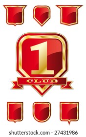 Red and Gold Shield design element collection. In the vector file: each element is positioned on a different layer. Easy to edit.