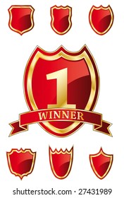 Red and Gold Shield design element collection. In the vector file: each element is positioned on a different layer. Easy to edit.