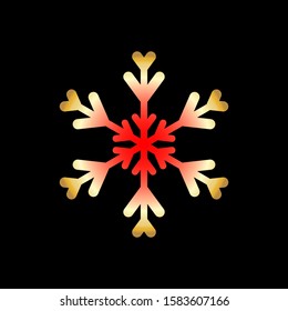 Red and gold snowflake isolated on black background. Flat snow icon silhouette. New year theme.Vector illustration