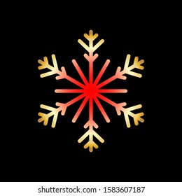 Red and gold snowflake isolated on black background. Flat snow icon silhouette. New year theme.Vector illustration