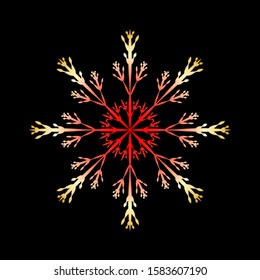 Red and gold snowflake isolated on black background. Flat snow icon silhouette. New year theme.Vector illustration