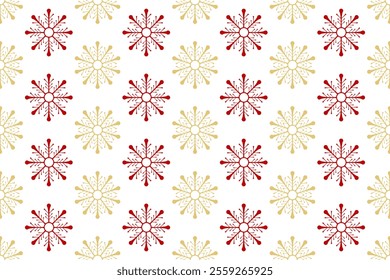 Red And Gold Snowflake Pattern Background. Christmas Decoration. Winter. Vector Illustration