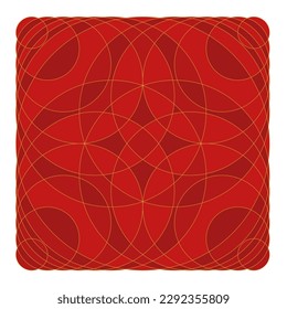 Red gold square geometric chinese pattern. Abstract geometry with red golden asian luxury ornament. Oriental, japanese background. Eastern vector creative motif. Template for card, banner, poster