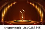 Red and Gold Stage Award Background. Creative Concept Template. Classy Premium Wedding Card. Grand Luxury Decorative Banner for Wedding and Birthday. Premium Congratulations Card. Event Invitation.