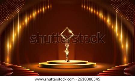 Red and Gold Stage Award Background. Creative Concept Template. Classy Premium Wedding Card. Grand Luxury Decorative Banner for Wedding and Birthday. Premium Congratulations Card. Event Invitation.