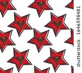 Red and gold stars with hammer and sickle seamless pattern vector. Soviet soldier medal, orders of the Patriotic War of the first and second class. Russian traditional USSR symbol endless texture