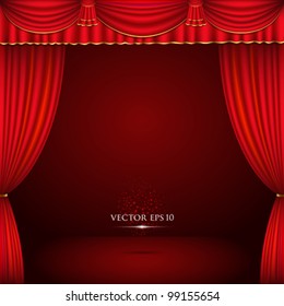 Red and gold theater curtain classic background. vector illustration