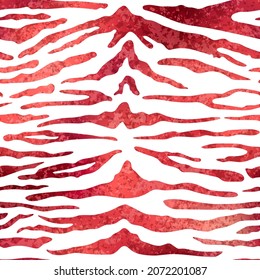 Red Gold Tiger seamless pattern. Vector red golden wild animal skin textured background, shiny foil stripes on white background luxury print. Abstract jungle safari texture for wallpapers, design.