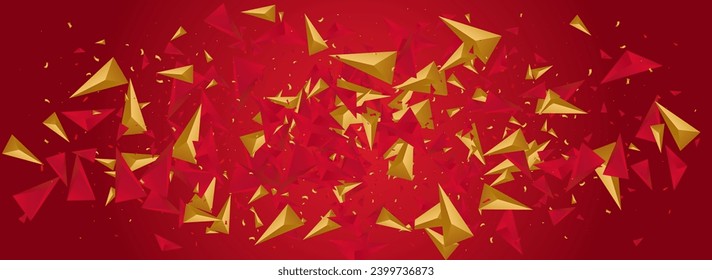 Red and Gold Triangle Minimal Vector Pink Panoramic Background. Geometric Cover. Chic Business Shards Layout. Trendy Poster.