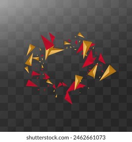 Triángulo Rojo y Dorado Vector Moderno Fondo Transparente. Catálogo creativo. Folleto de fragmentos geométricos dorados. Diseño Abstractas.