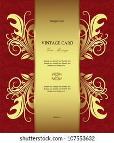 Red with gold vintage card. Vector illustration