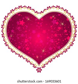 Red and gold vintage valentine frame with big purple heart and stars isolated on white (vector eps 10)
