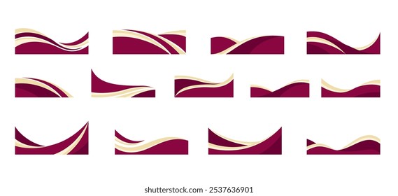 Colección de Vector de marco de esquina y borde de forma Abstractas de onda de oro rojo. Elementos decorativos Esquinas, bordes y marcos. Forma elegante para el diseño de Anuncios, certificados, invitaciones y cubiertas