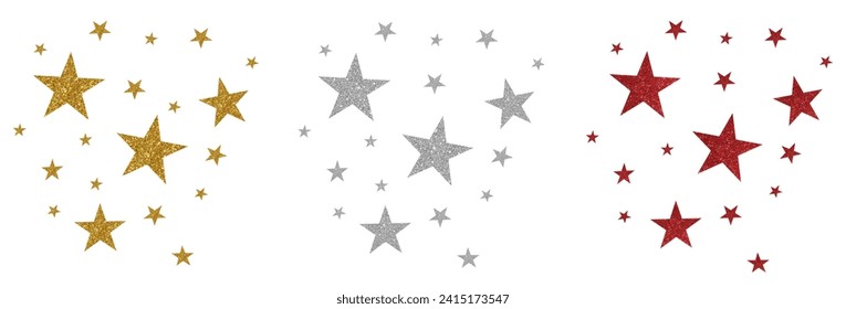 Red Gold White Silver Glitter Stars art icon vector clipart