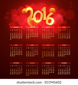 red golden 2016 calender