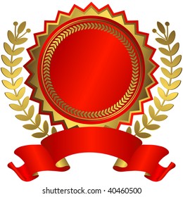 Red and golden award with ribbon (vector)