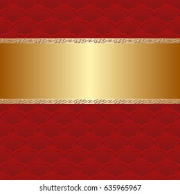 red and golden background with antique pattern and golden frame
