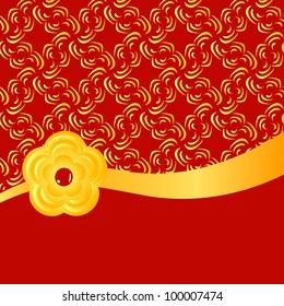 red and golden background with a ribbon, pinprick and pattern