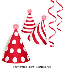 Red and golden Birthday party hats. Vector illustration EPS10