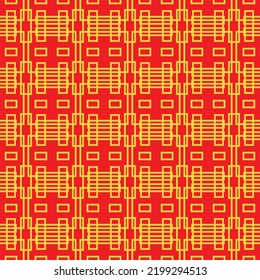 Red Golden chinese pattern collection, square diamond Abstract background, Decorative ornament wallpaper. ethnic traditional japanese asian geometric. vector line linear illustration. new year kimono
