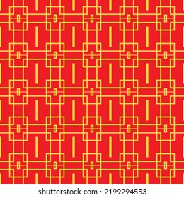 Colección de patrones rojos de chino dorado, diamante cuadrado Fondo abstracto, Papel decorativo adorno. geométrico asiático japonés tradicional étnico. ilustración lineal de línea vectorial. kimono de año nuevo
