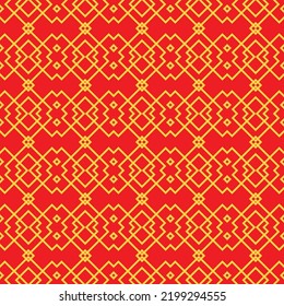 Red Golden chinese pattern collection, square diamond Abstract background, Decorative ornament wallpaper. ethnic traditional japanese asian geometric. vector line linear illustration. new year kimono

