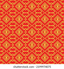 Red Golden chinese pattern collection, square diamond Abstract background, Decorative ornament wallpaper. ethnic traditional japanese asian geometric. vector line linear illustration. new year kimono
