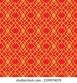 Red Golden chinese pattern collection, square diamond Abstract background, Decorative ornament wallpaper. ethnic traditional japanese asian geometric. vector line linear illustration. new year kimono
