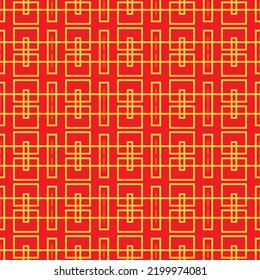 Red Golden chinese pattern collection, square diamond Abstract background, Decorative ornament wallpaper. ethnic traditional japanese asian geometric. vector line linear illustration. new year kimono
