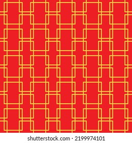 Red Golden chinese pattern collection, square diamond Abstract background, Decorative ornament wallpaper. ethnic traditional japanese asian geometric. vector line linear illustration. new year kimono
