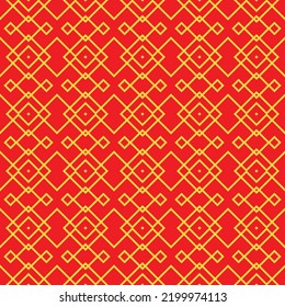 Red Golden chinese pattern collection, square diamond Abstract background, Decorative ornament wallpaper. ethnic traditional japanese asian geometric. vector line linear illustration. new year kimono

