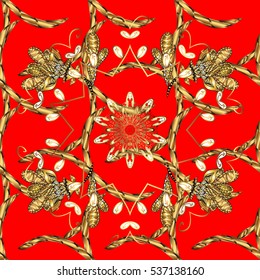 Red and golden christmas seamless pattern. vector illustration texture.