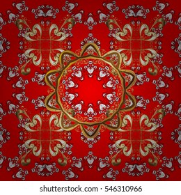 Red and golden christmas seamless pattern. vector illustration texture. Radial gradient shape. Snowflake, Christmas, New Year.