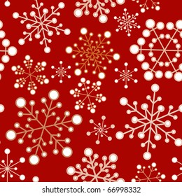 Red and golden christmas seamless pattern / texture with snowflakes