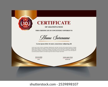 Red and golden color certificate borer design template, diploma Certificate of achievement unique design concept
