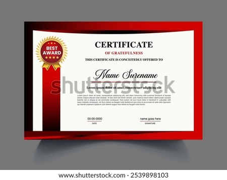 Red and golden color certificate borer design template, diploma Certificate of achievement unique design concept
