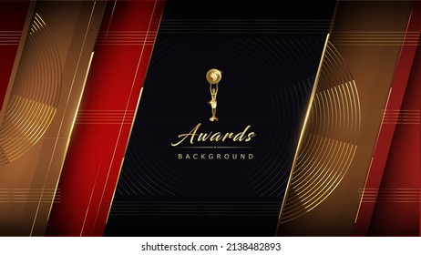 Red Golden Edge Slant and Round Lines. Royal Awards Graphics Background. Glowing Lines Elegant Shine Modern Template. Luxury Premium Corporate Template. Vintage Abstract Musical Background.