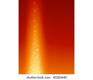 Red golden festive abstract background with stars forming a stylized Christmas tree. Background made by blend with clipping mask, use of global colors.