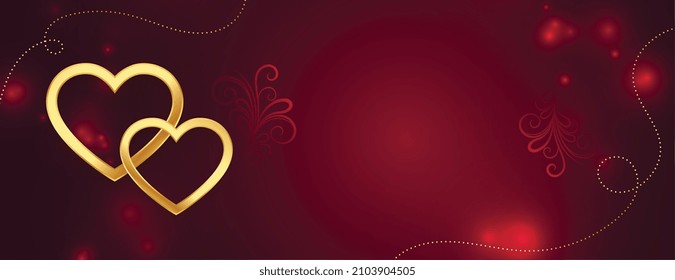 red golden hearts rings valentine day shiny banner design