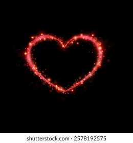 Red Golden Light Heart Collection: sparkling particles and shining frames on transparent and dark backgrounds for romantic and festive design projects