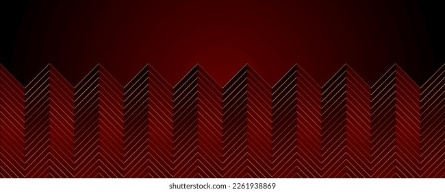 Red and golden linear arrows abstract geometric banner. Retro technology vector background