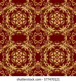 Red and golden pattern. Elegant vector classic golden seamless pattern. Seamless abstract background with golden repeating elements.