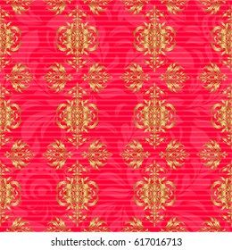 Red and golden pattern. Elegant vector classic seamless pattern. Seamless abstract ornament on red background with repeating elements.