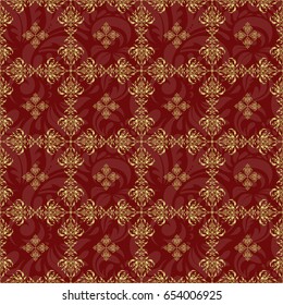 Red and golden pattern. Elegant vector classic golden seamless pattern. Seamless abstract background with golden repeating elements.