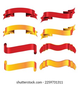 Red and golden ribbon banners set.