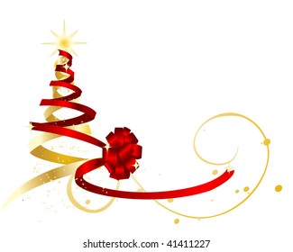 red and golden ribbon form wrap and form a Christmas tree.