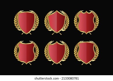 Red Golden Shield Vector Icons Set.  Golden Armor Shields.