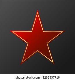 Red golden star icon or symbol on dark gray gradient background, success concept