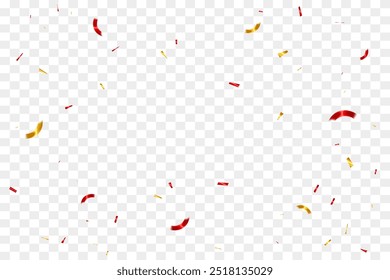 Red And Golden Tiny Confetti Falling On Transparent Background. Vector Illustration